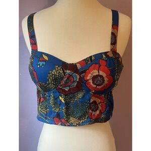 BOG Collective Floral Blue Red Summer Padded Crop Top Size Large